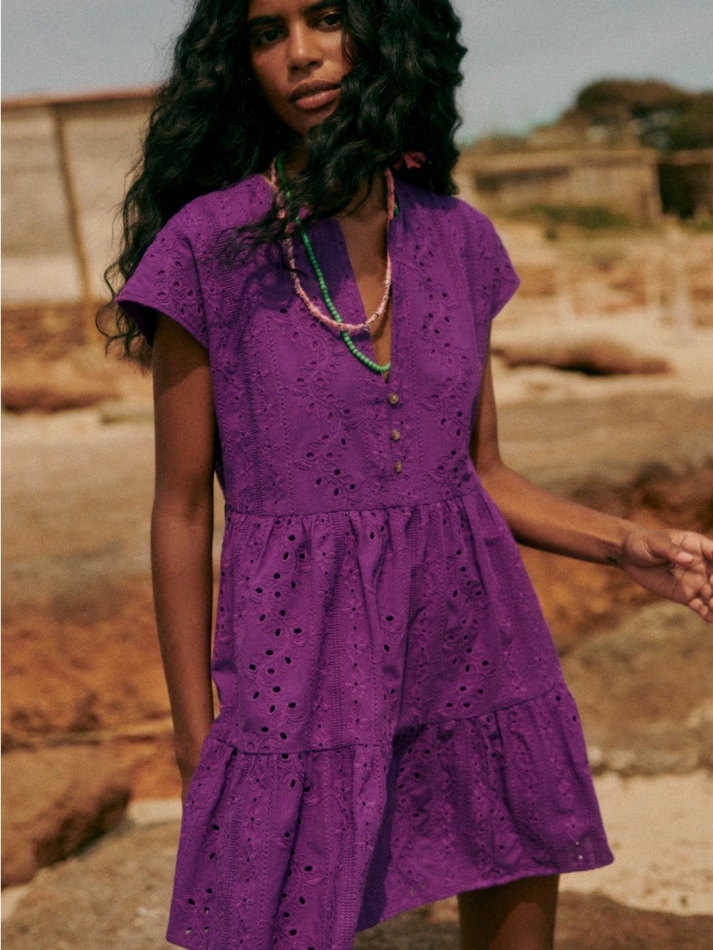 Sézane Purple Eyelet Tiered Mini Dress - Women